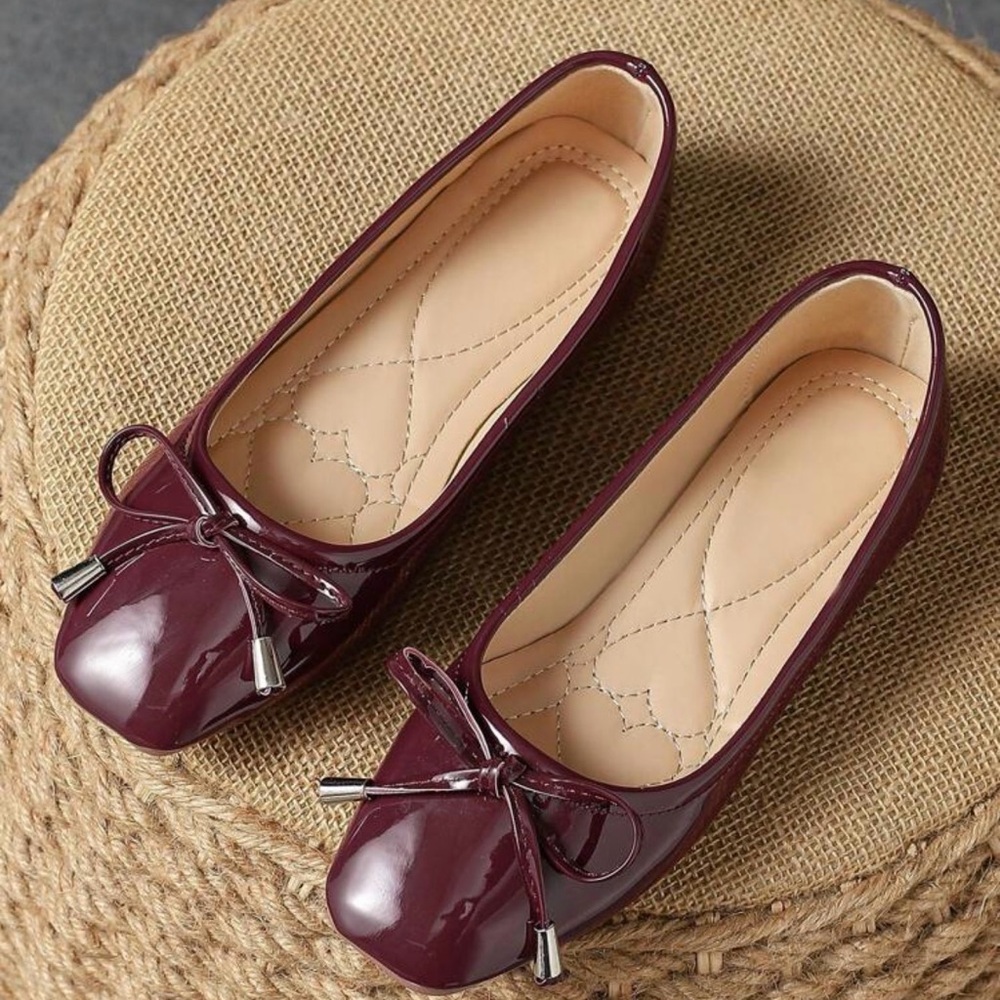 SHEIN Burgundy Patent Flats with Bow